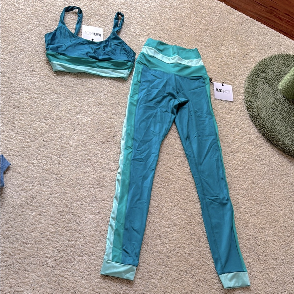 NWT Beach Riot Teal and Mint Activewear Set